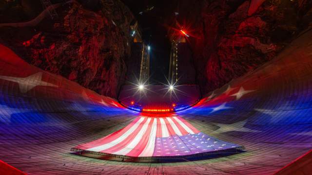 Lifted Hoover Dam USA Flag top view