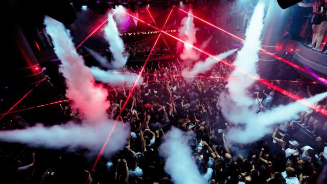 View from top floor of people dancing at LIV night club