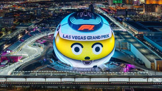 Aerial view of Sphere at F1 Las Vegas GP. PHOTO CREDIT MAVERICK HELICOPTERS
