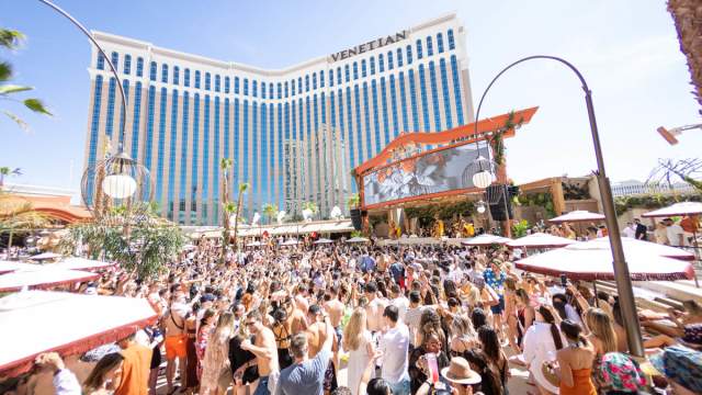 A large crowd partying during the day at the Asian inspired Tao Beach Club.