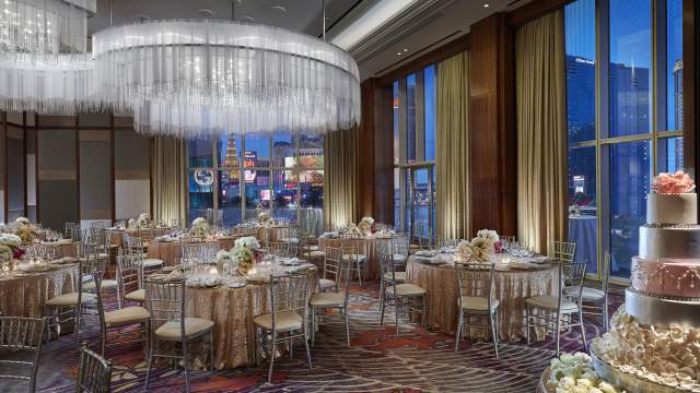 Ballroom decorated for an elegant wedding at the Waldorf