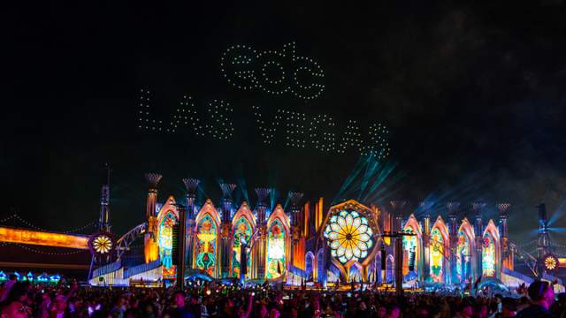 A group of people having a great time at EDC 2024 in Las Vegas, Nevada.