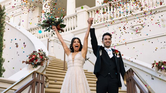 Beautiful couple getting married at Caesars Palace in Las Vegas.