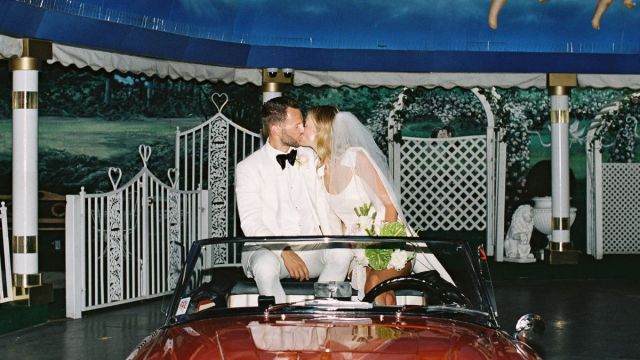 A couple getting married at A Little White Chapel in Las Vegas.