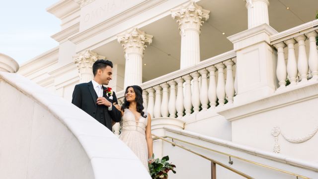 Beautiful couple getting married at Caesars Palace in Las Vegas.