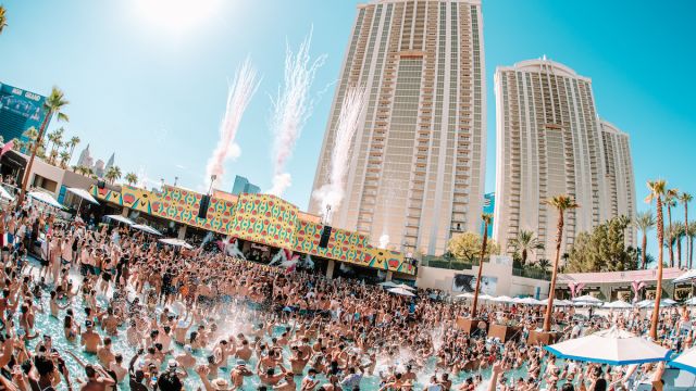An energized crowd parties in the pool at the day club Wet Republic Ultra Pool at the MGM Grand.