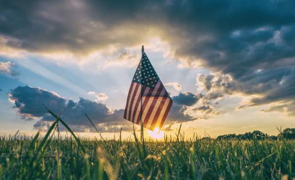 American flag in a field