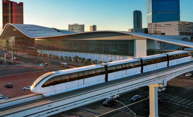 Las Vegas Monorail outside of the Las Vegas Convention Center.