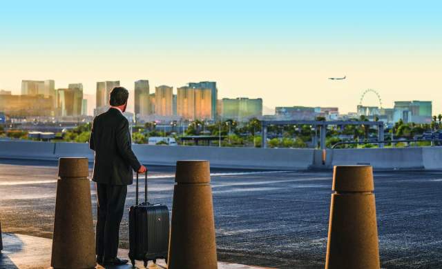 A business man waiting at Harry Reid international airport.
