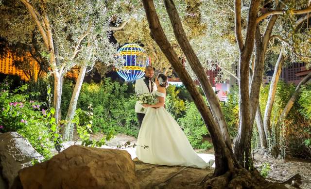 A beautiful couple getting married at Paris Las Vegas.