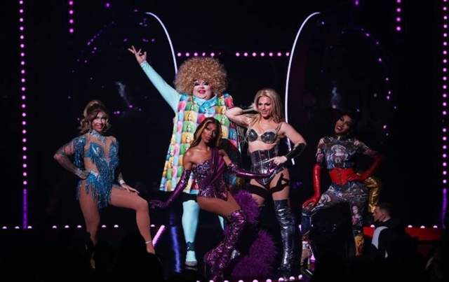 A group of talented drag queens giving a fabulous performance at Rupaul's Drag Race LIVE! at Flamingo.