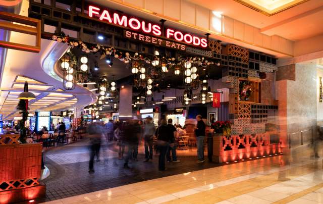 Walk down the halls of Resorts World Famous Foods Street Eats.