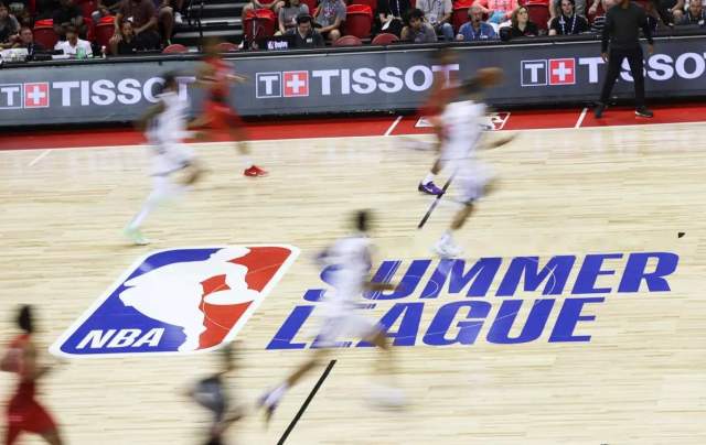 NBA Summer League play on the basketball court at Thomas & Mack Center and Pavilion.