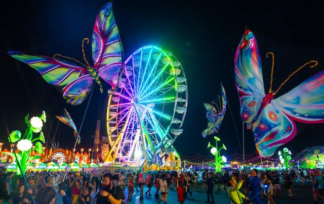 A group of people have a great time at EDC 2024 in Las Vegas, Nevada.