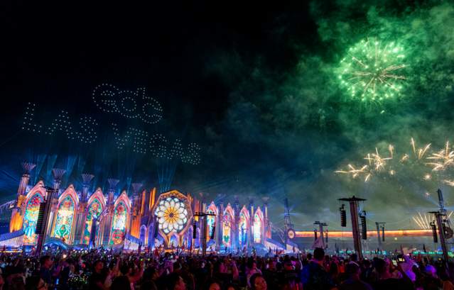 A group of people have a great time at EDC 2024 in Las Vegas, Nevada.