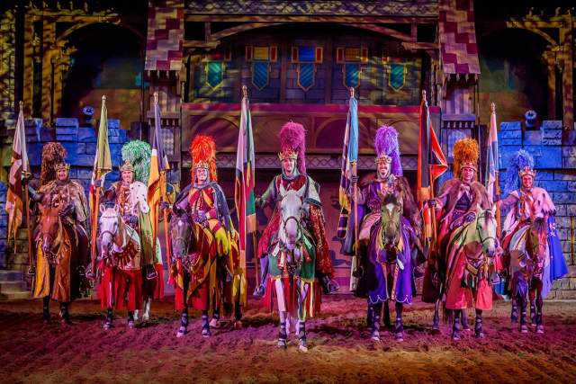 The knights line up at the Tournament of Kings at Excalibur Hotel and Casino.