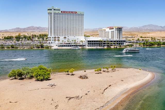 View of the Don Laughlin's Riverside Casino & Resort and the Colorado River.