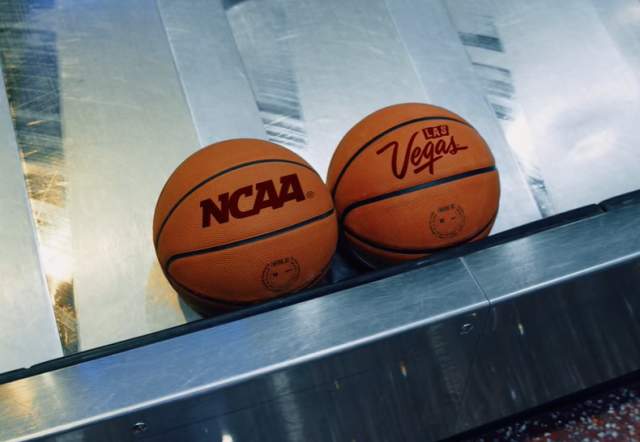 Two basketballs that say "NCAA" and "Las Vegas"