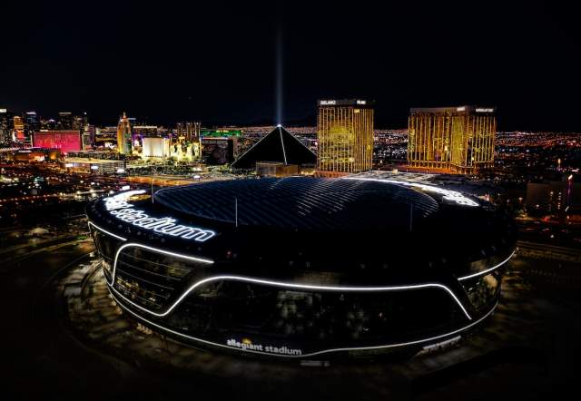 A gorgeous view of Allegiant Stadium at night.