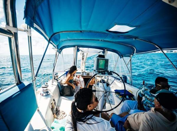 Friends sailing on the ocean