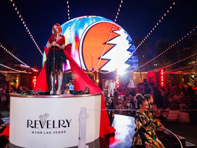 The Feast at Revelry Wynn Las Vegas, with Sphere in the background