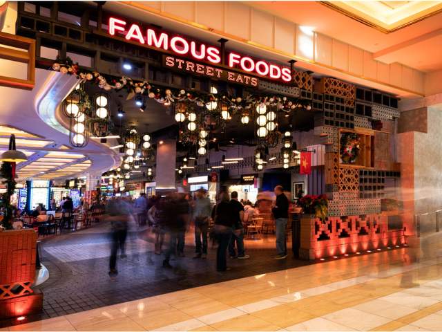 Walk down the halls of Resorts World Famous Foods Street Eats.