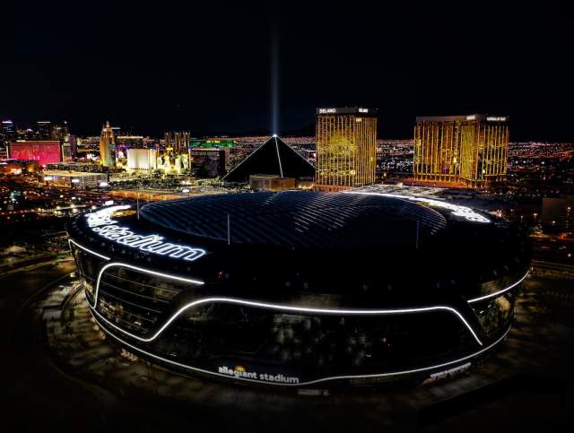 A gorgeous view of Allegiant Stadium at night.