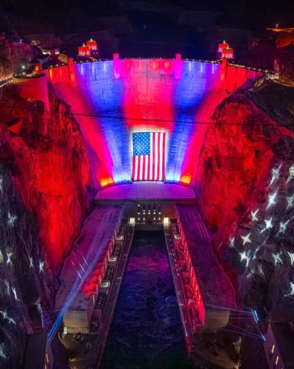 Hoover Dam USA Flag Day Night 1