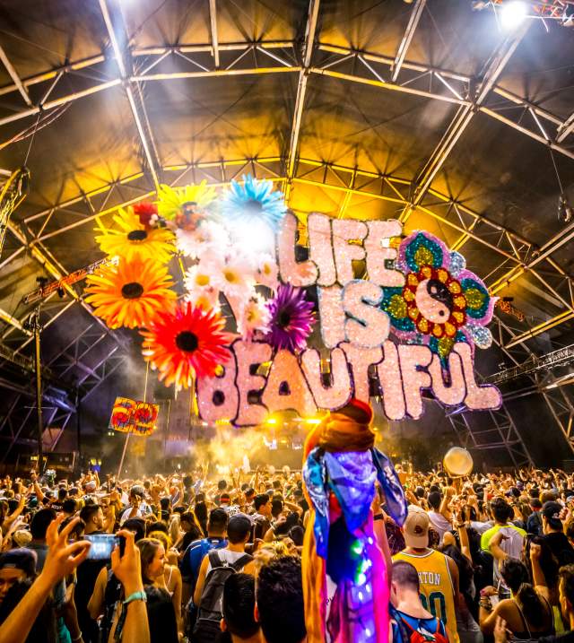 The crowd and the stage at the Life is Beautiful festival in Las Vegas