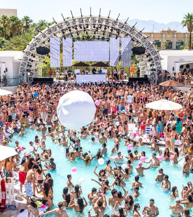 Take a dip into the crystal clear waters of Daylight, a beach club at Mandalay Bay in Las Vegas.