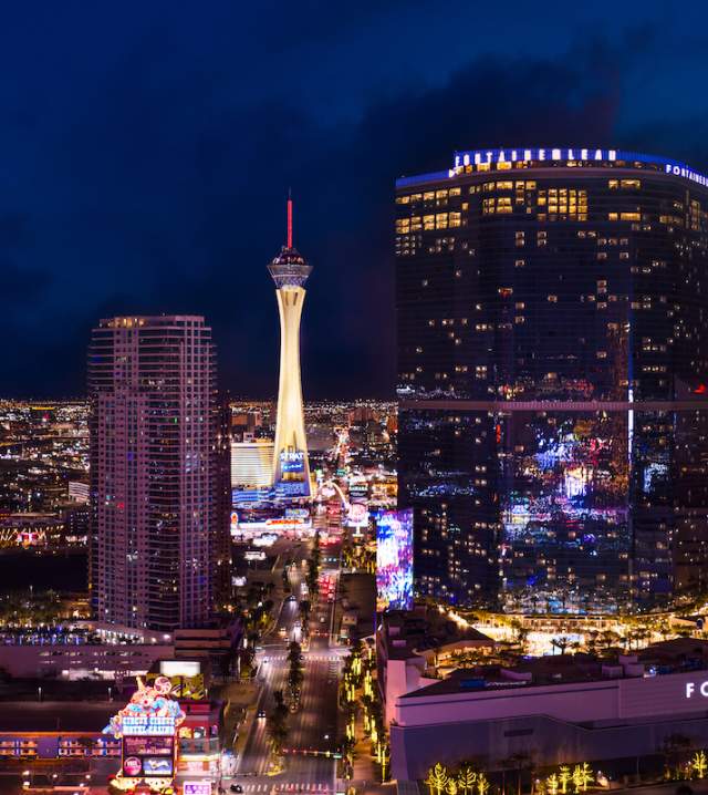 Beautiful lights of Las Vegas seen from a distance.