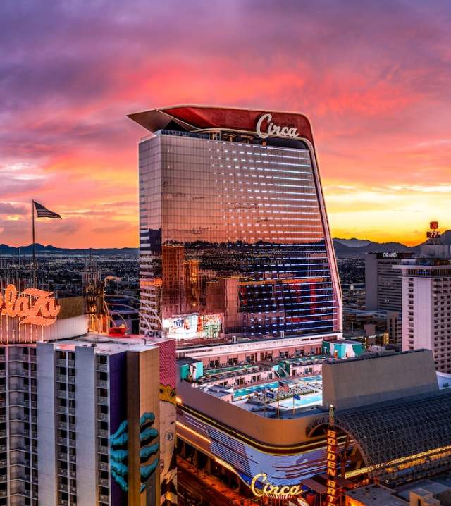 Beautiful view of the sunset with the Circa Resort & Casino front and center.