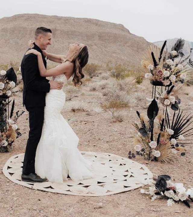 A couple celebrating their wedding in the beautiful desert outside of Las Vegas!