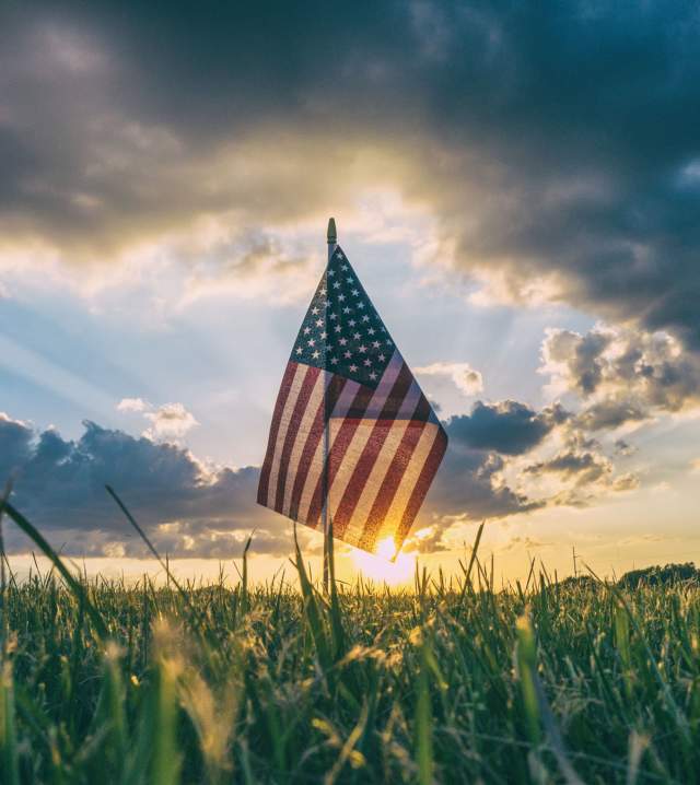 American flag in a field