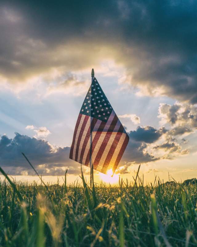 American flag in a field