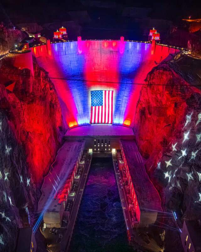 Hoover Dam USA Flag Day Night 1