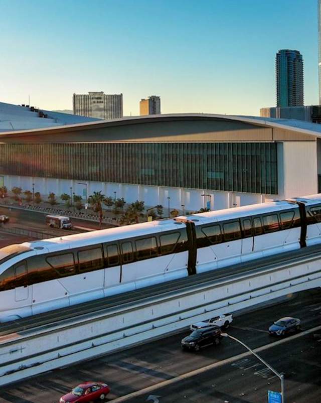 Las Vegas Monorail outside of the Las Vegas Convention Center.
