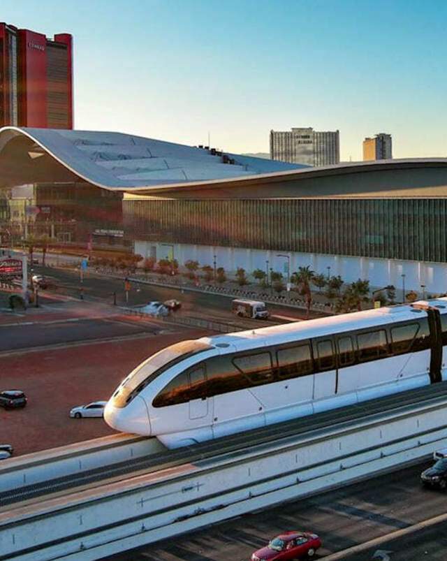 Las Vegas Monorail outside of the Las Vegas Convention Center.