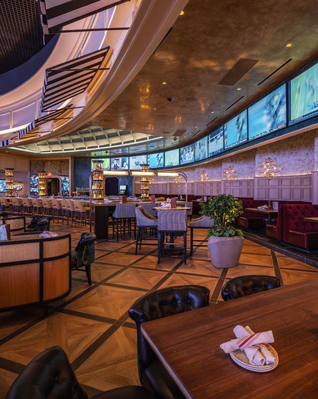 View of The George Sportsmen's Lounge dining and sportsbook area.
