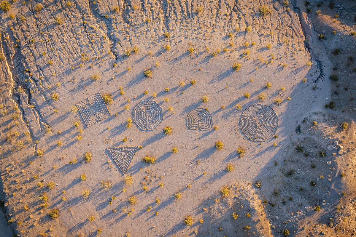 An aerial view of the Laughlin Labyrinths.