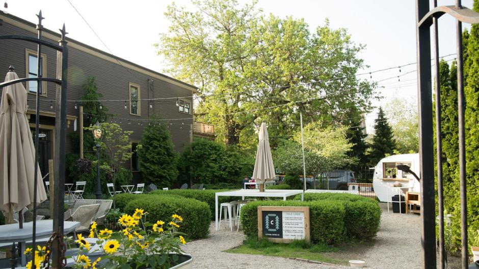 Hammocks, chairs, and geodomes make Outside Coffee Co.'s space enjoyable during almost any weather conditions.