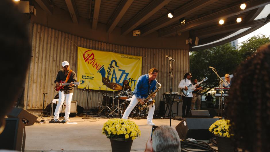 Richard Elliot & band performing at GrandJazzFest, 2017.