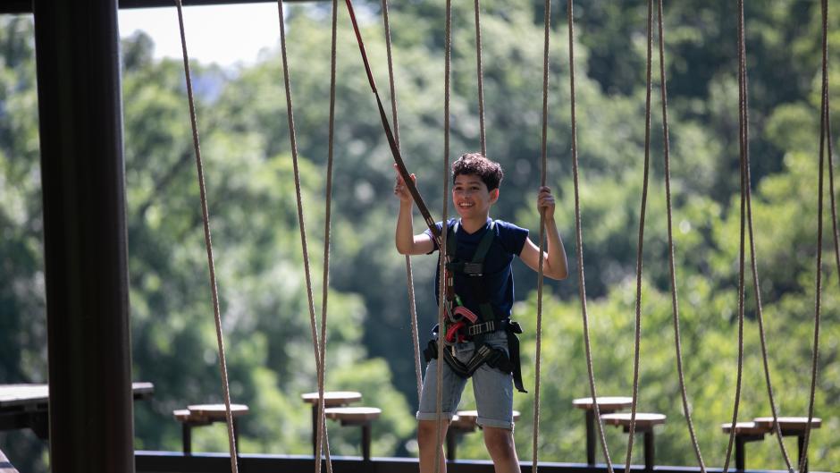 Enjoying the ropes course at John Ball Zoo. (4ft tall and close-toed shoes to use).