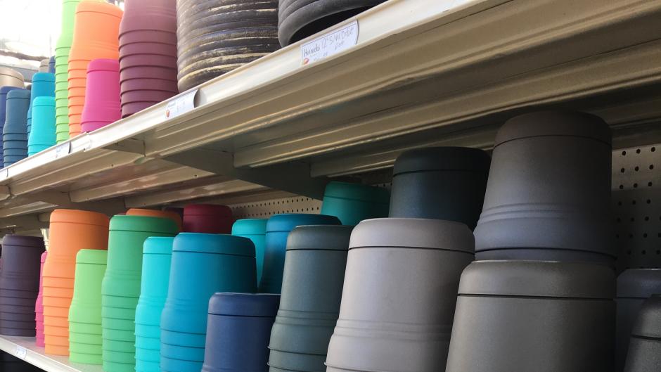 Colorful containers can be just as pretty as the flowers!