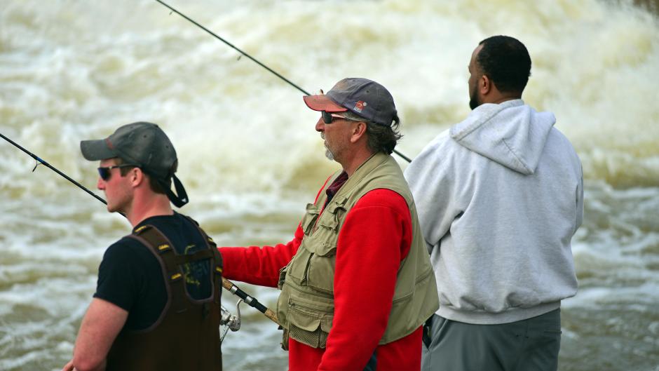 Anglers enjoy the spring steelhead run on the Grand River.