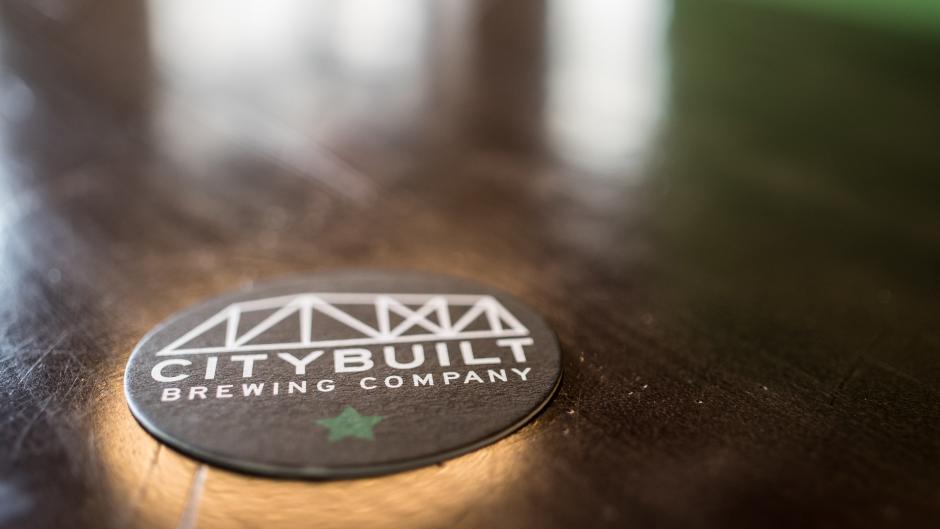 City Built Brewing Co. coaster on bartop
