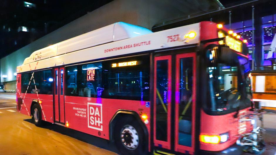 DASH buses are easily identifiable due to their bright pink design and extended availability.