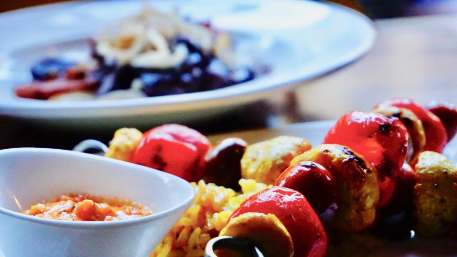 Divani's RWGR menu includes vegetarian options like the grilled vegetable skewers and the peppadew-feta cheese ball.