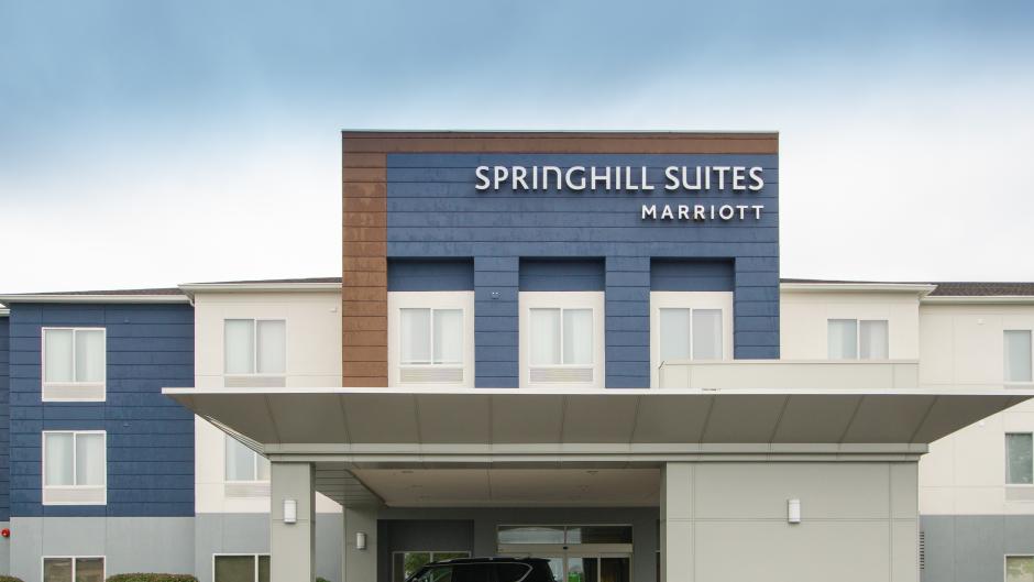 Exterior photo of SpringHill Suites North front entrance.