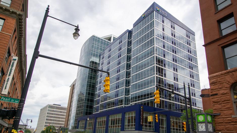Exterior of Hyatt Place in downtown Grand Rapids.